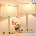 Lynnoland 21" Set of 2 Table lamp with USB A+C & AC Outlets, Touch Control 3-Way Dimmable Nightstand Lamps for Living Room Bedroom Office Reading, Linen Shade Touch Lamps, 3000K LED Bulbs Included