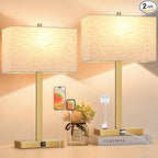 Lynnoland 21" Set of 2 Table lamp with USB A+C & AC Outlets, Touch Control 3-Way Dimmable Nightstand Lamps for Living Room Bedroom Office Reading, Linen Shade Touch Lamps, 3000K LED Bulbs Included