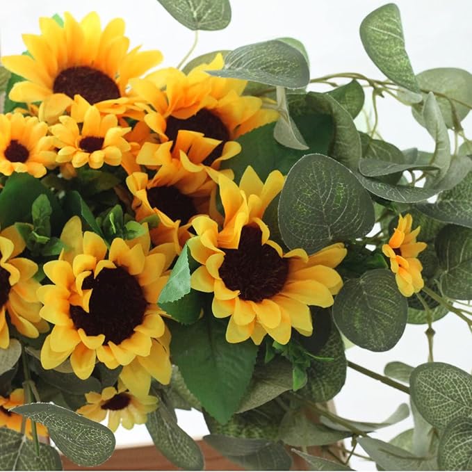 Artificial Sunflower Swag, 30Inch Decorative Flower Swag with Green Leaves Hanging Ornament Floral Swag Door Swag for Door Wedding Party Decoration