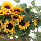 Artificial Sunflower Swag, 30Inch Decorative Flower Swag with Green Leaves Hanging Ornament Floral Swag Door Swag for Door Wedding Party Decoration
