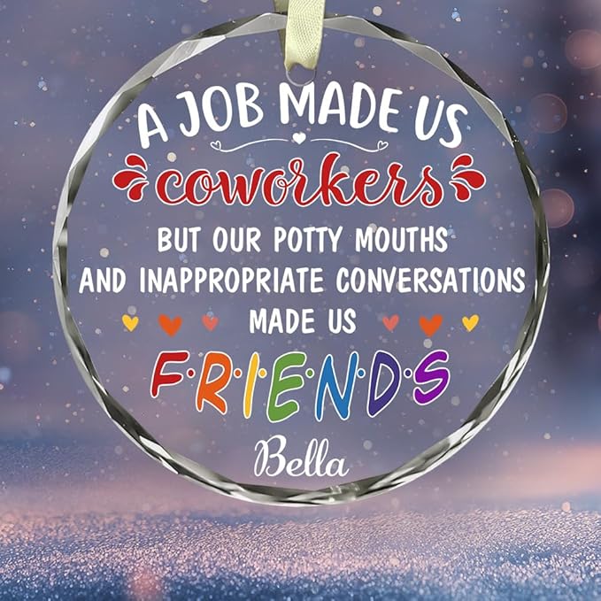BSQUIELE Personalized Christmas Glass Ornament 2025 - Appreciation Gift for Coworkers - Funny Birthday Friendship Thank You Gift for Work Bestie Friends, Boss, Manager, ColleagueTree Decoration