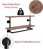 Clothes Rack 36in, 2 Tier Wall Mounted Garment Rack with Real Wood Shelf, Heavy Duty Hanging Clothes Rack, Multi-Purpose Hanging Rod, Space-Saving Closet Storage