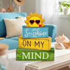 Lineshading 4 Pcs Summer Table Decor Wooden Sunshine Beach Tiered Tray Decor Rustic Farmhouse Sunshine Block Signs Gifts Summer Table Centerpieces for Home Kitchen Coffee Bar Shelf Office Decorations