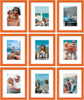 Vittanly 8x10 Picture Frames Set of 9, Shatter Resistant Plexiglass, Display 5x7 Pictures with Mat or 8x10 without Mat, Photo Frames for Wall or Tabletop, Engineered Wood, Orange