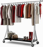 MAXLEAD Clothes Rack, Clothing Rack with Wood Shelves 500 LBS Heavy Duty Garment Rack for Hanging Clothes Portable Closet Sturdy Coat Rack for Bedroom, Living Room, Laundry, Balcony, Silver