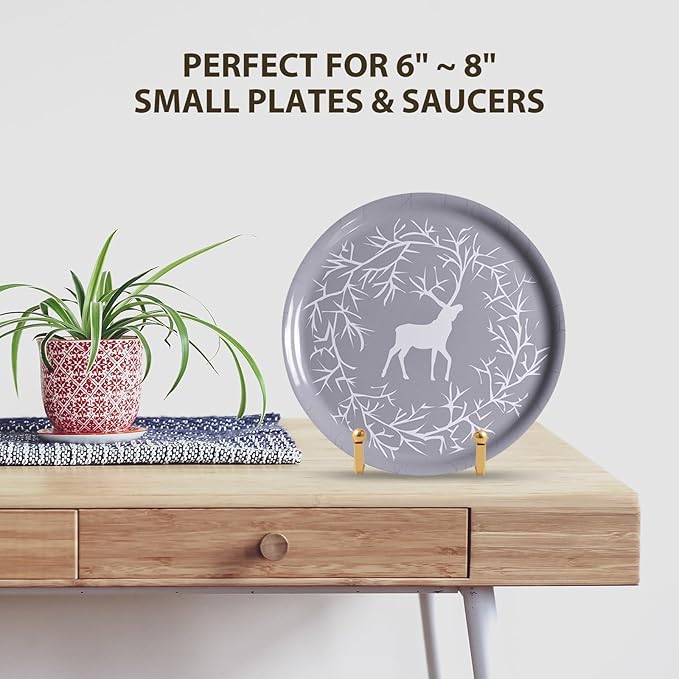 Plate Holder Easel Display Stand - 3 inch Metal Plate Stands for Display - Tabletop Picture Stand - Gold Iron Easels for Display Pictures | Photo Frames | Book | Decorative Plates | Plaque - 4 Pack
