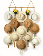 Macrame Hat Organizer Rack for Wall 15 Clips 31x53in Large Fedora Hat Hangers Display for Wide Brimmed Hat Holder Storage Boho Decor for Fedora Sun Straw Panama Closet Bedroom Brown