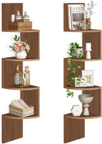 HOOBRO Corner Shelf Wall-Mounted, Set of 2 Floating Corner Shelves for Wall, 4-Tier Corner Bookshelves for Living Room, Bedroom, Bathroom, Home Office, Walnut WL25BJP201