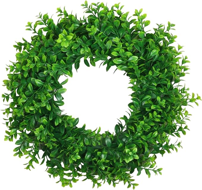 U'Artlines 17inch Front Door Wreaths Artificial Spring Summer Greenery Hanging Garland for Home Wedding Wall Window Decoration (17'inch Boxwood,1)