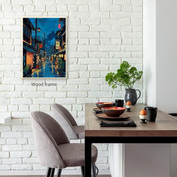 Japanese Tokyo Tea House Framed Canvas Wall Art Japanese City Street Cafe Scene Picture Print Modern Ukiyo-e Decor Poster for Japanese Home Bedroom Decorations Artwork20x30in