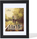 KTKDE 11x15 Picture Frame,Display Pictures 8.5x11 with Mat or 11x15 Without, Tempered Glass,15 by 11 Black Wooden Frame Wall Gallery Poster Frame best gift