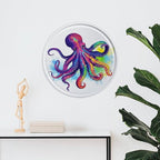 Wall Picture, with Colorful Octopus Printed Circular Iron Hanging Picture,Wall Art Decor,Home for Bedroom Living Room Bathroom Decor,Iron Painting 11.8X11.8 in
