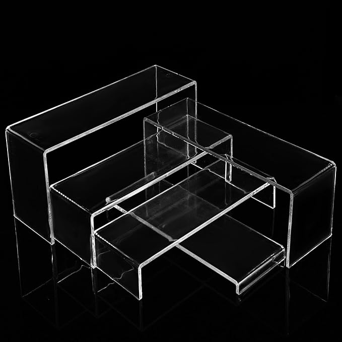 ANDGOO 10 Pack Acrylic Display Risers, 2 Set(7”L~8”L~9”L) Perfume Stand Organizer, Easy to Store Clear Cupcake Stand, Display Risers for Retail Stores Special Events Exhibitions Home Decoration