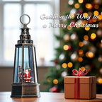 13.5'' Christmas Santa Snow Globe, Retro Lighthouse Style Musical Lighted Water Lantern, Decoration with Swirling Glitter, USB Powered and Battery Operated, Xmas Home Décor Gift