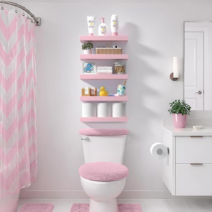 Sorbus Floating Shelves for Wall – 16 Inch Floating Shelf for Kitchen, Bedroom, Living Room, Bathroom, Home & Wall Decor - Mounted Bathroom Shelves with Invisible Brackets (Soft Pink, 2 Pack)