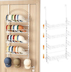 Over Door Hat Organizer 5 Tier Wall Mounted Hat Rack with 4 Adjustable Metal Basket and 3 Hooks Hat Organizer for Baseball caps Hat Hanger Holder Display for Door Closet Cap Organizer Storage