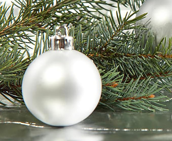 Emopeak 12Pcs Christmas Balls Ornaments for Xmas Christmas Tree - 4 Style Shatterproof Christmas Tree Decorations Hanging Ball for Holiday Wedding Party Decoration (Silver, 3.2"/8CM)