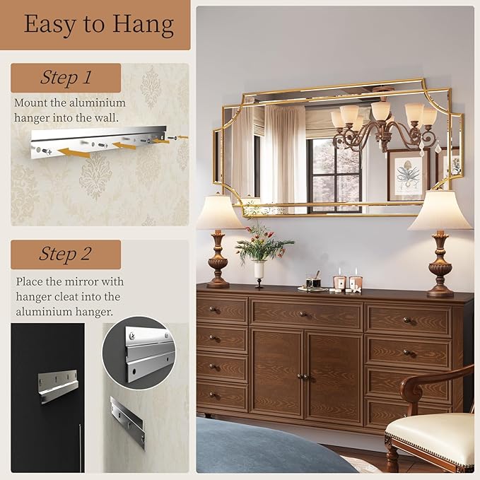 Kelly Miller Large Gold Wall Mirror, 26"x52" Gold Decorative Mirror Wall Vanity Mirror Bevelled Full Length Mirror for Bathroom Living Room Bedroom Farmhouse Fireplace Entryway