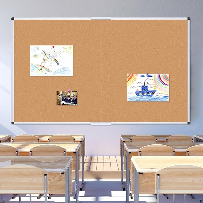 VIZ-PRO 72" x 48" Large Cork Bulletin Board, Foldable & Wall-Mounted Notice Pin Board with Silver Aluminum Frame, for School Home Office - 6' x 4' Corkboard