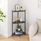 Wisuce Corner Shelf Stand - 3 Tier Bamboo Small Corner Bookshelf for Office Kitchen Bedroom Plant Stand Living Room Decor Small Space (Black)