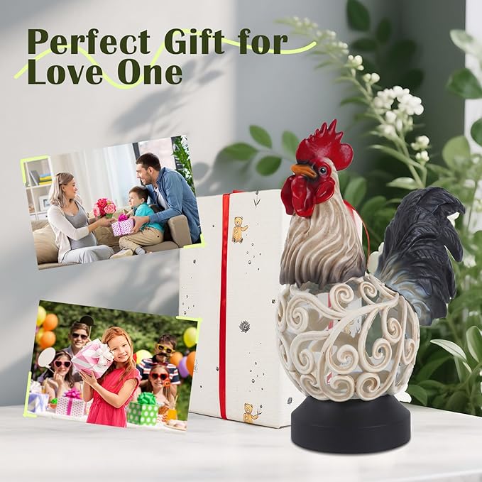 Spring Rooster Snow Globe Decor with 6H Timer, Swirling Glitter Rooster Snowglobe Decorations, USB/Battery Operated, Rooster Glitter Globe for Spring Holiday Home Decor and Gift