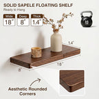 18 Inch Floating Shelves, Solid Wood Wall Shelves, 8 Inch Deep Floating Shelf – for Bathroom, Bedroom, Living Room, Kitchen, Home Decor & Storage, Heavy-Duty Wooden Shelf Wall-Mounted, Set of 2
