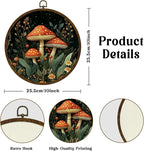 Vintage Mushroom Wildflower Wall Art Decor, Fantasy Forest Botanical Illustration Round Frame Wall Hanging Decor, Retro Botanical Canvas Prints Wall Art for Bedroom Living Room 10x10 Inch (MG01)