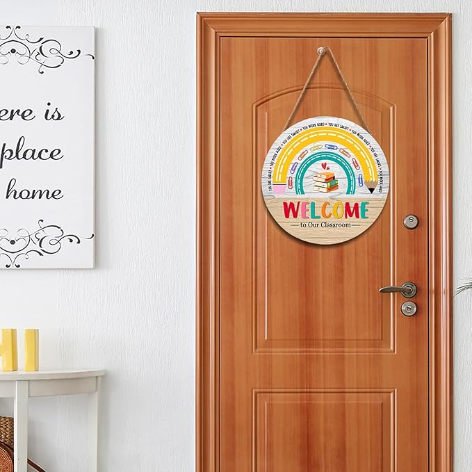 Welcome Sign for Classroom Door Decorations Welcome to Our Classroom Door Sign 12"x12" Welcome Back to School Door Hanger Wreath Classroom Signs for School Classroom Bulletin Board Teacher Supplies