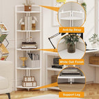 FATORRI Tall Corner Shelf, 5 Tier Modern Corner Bookshelf Stand, Wood and Metal Corner Plant Bookcase for Living Room, Home Office (White Oak)