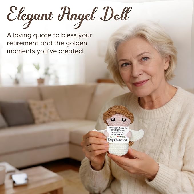 Retirement Gift for Woman 2026- Happy Retirement Angel Crochet - Funny Retirement Gifts for Women Men Teacher Nurse Principal Friend Coworker, Farewell Party Retired Gifts
