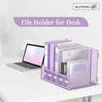 SUPEASY Desk Organizers Metal Desk Magazine File Holder with 5 Vertical Compartments Rack File Organizer for Office Desktop, Classroom, Home Workspace, Purple Plus
