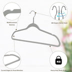 Quality Hangers 50 Pack Plastic Hangers for Clothes - Slim Non-Velvet Hangers with 360° Swivel Chrome Hook & Non Slip Notches - Ideal for Dresses Coats Shirts Jackets & More - Gray (Gray, 50 Pack)