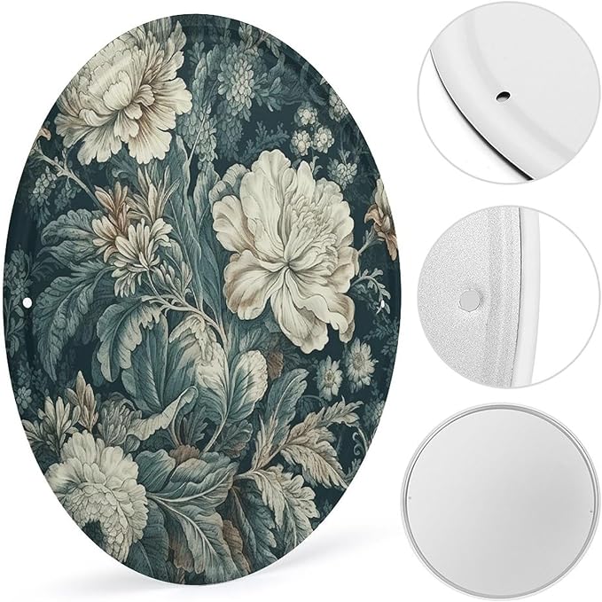 Wall Picture, with Flowers Printed Circular Iron Hanging Picture,Wall Art Decor,Home for Bedroom Living Room Bathroom Decor,Iron Painting 11.8X11.8 in