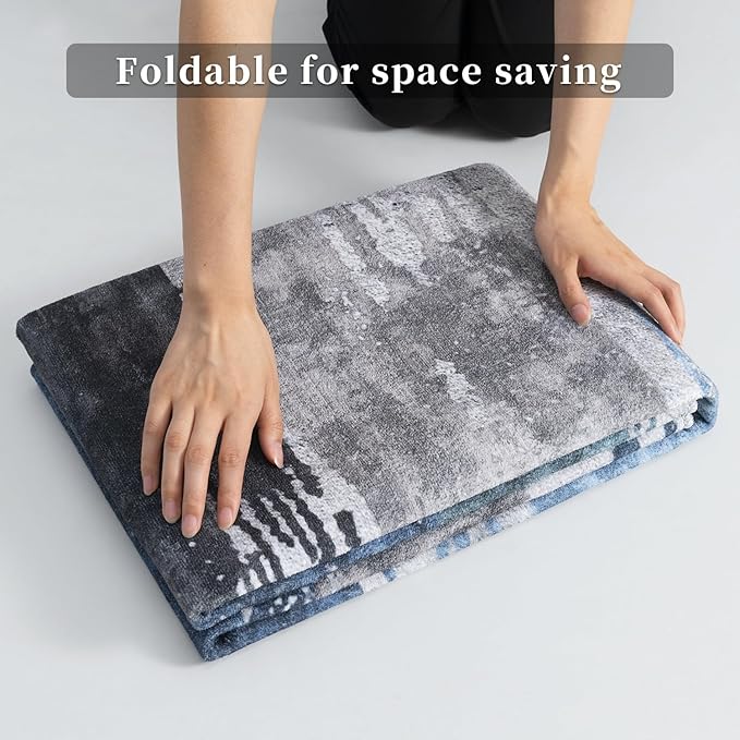 Ciicool Modern Abstract Deep Blue Gray Rug for Living Room, 6'x9' Machine Washable Area Rug Non-Slip Rug, Low-Pile Contemporary Indoor Dining Floor Carpet for Bedroom Office Under Table Home Decor