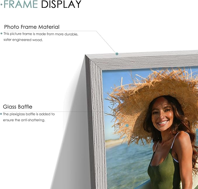 15 Pack Picture Frames Collage Wall Decor, Grey Frame Set with 3pcs 8x10, 6pcs 5x7, 6pcs 4x6 for Gallery Display, Wall Mounting & Tabletop, Bulk Photo Frames for Living Room Decor