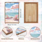 KAlRNE Summer Pink Beach Framed Canvas Wall Art Set of 3(16”X24”),Seascape Coastal Surfing Wall Decor,Modern Nature Ocean Art Prints For Living Room Bedroom Office