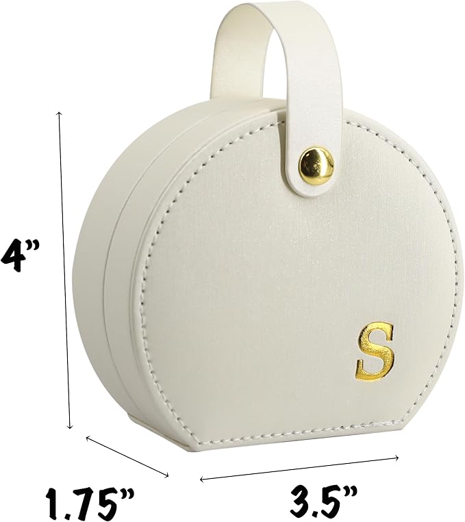 COLLECTIVE HOME - Travel Jewelry Case, Elegant Half-Moon Design with Gold Monogram, Detachable Handle, Personalized Accessory Organizer, Gift for Fashion-Forward Women and Teens (s)