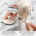 Powerful Suction Cup Hooks, 2-Pack Vacuum Wreath Hanger for Glass Door & Window, 20 lbs Large Waterproof Towel Hooks for Bathroom Shower, Removable No-Drill Utility Hooks, Cream