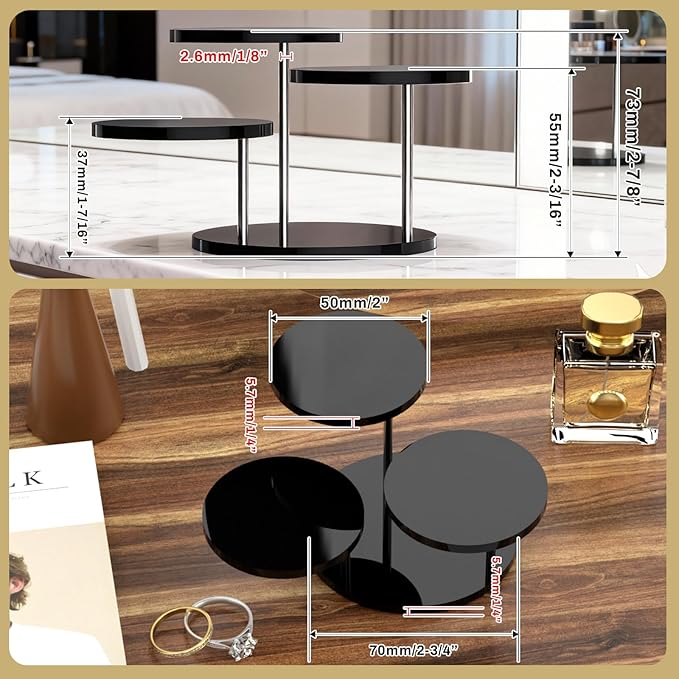Round Acrylic Display Riser Stands, 3 Tier Jewelry Display Stands for Rings Earrings Mini Figurines 1 Pack(Black)