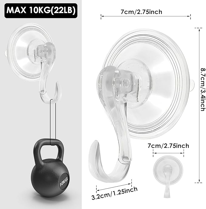 12Pcs Clear Wreath Hanger, 22LB Clear Suction Cup Hooks for Windows, Waterproof,2.75 Inch Reusable &Removable Suction Cup Hanger for Shower,Tile,Mirror,Glass Door,Bathroom,Towel,Kitchen,RV,Travel