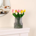 Black Glass Vase, Ribbed Glass Vase for Tulips, Flower Vases for Bouquet, Black Modern Vases for Living Room, Dining Table, Entryway, Mantle, Shelf, Wedding, Office, 7.5 Inches