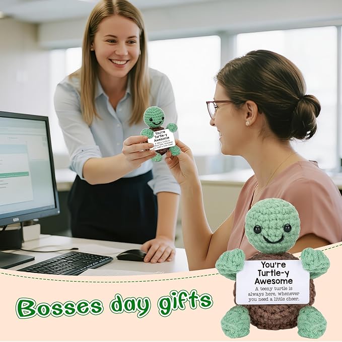 4THFARMES Mini Funny Turtle Gifts Fathers Day Teacher Appreciation Graduation Nurses Week 2026, Birthday Gifts for Women Men Her Him, Small Cute Stuff Things, Emotional Positive Crochet Turtle Decor