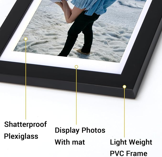 Rempry 4x6 Picture Frame, Display Pictures 3.5x5 with Mat or 4x6 Without Mat, Wall Hanging or Tabletop Photo Frame with Shatter Resistant Plexiglass, Black, 1 Pack