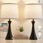 Touch Lamp for Living Room Bedroom, 21" Table Lamps Set of 2 with USB C+A Ports and White Lamp Shades, Touch Bedside Lamps for Nightstand with 3 Way Dimmable, 2 LED Bulbs Included