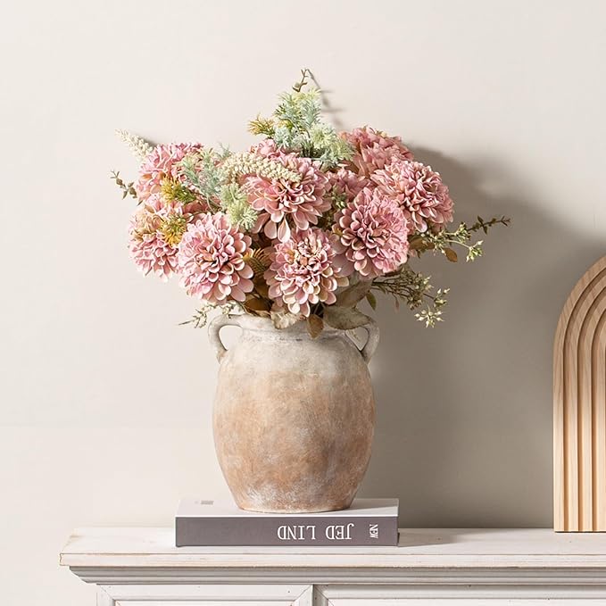 Ceramic Flower Vase 7.6 inch Farmhouse Rustic Vase Decorative Pottery Terracotta Vases for Home Decor Table Mantle Fireplace Living Room Bathroom Wedding Centerpiece (Aged Terra)