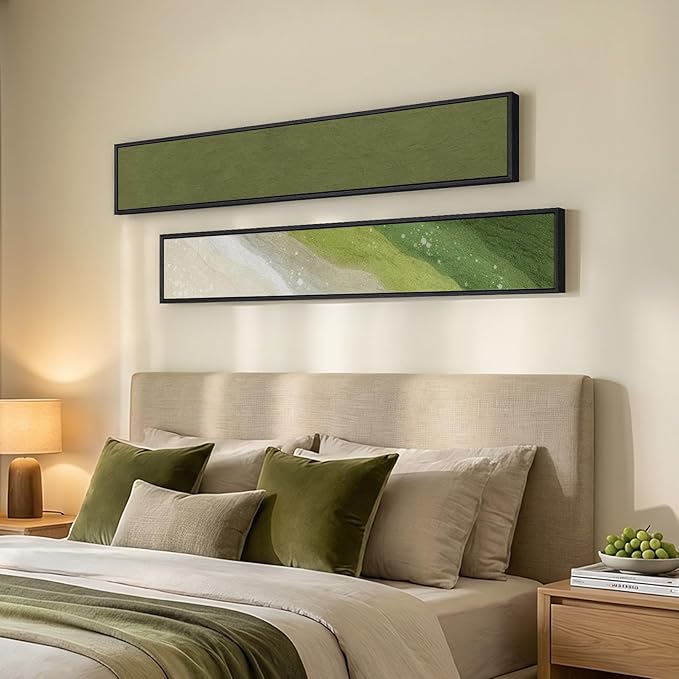 Long Narrow Framed Sage Green Vertical Abstract Wall Art Set, 2 Piece Modern Canvas Prints Paintings Artwork for Walls, Green Minimalist Pictures for Hallway Entryway Living Room Bedroom Wall Decor