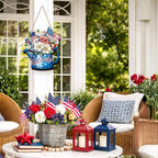 Wooden 4th of July Decorations Patriotic Wreath Independence Day Decorations Front Door with Star Sign Welcome Memorial Day Hanging for Home Wall Decor Outdoor Indoor Red White and Blue Wreath 3