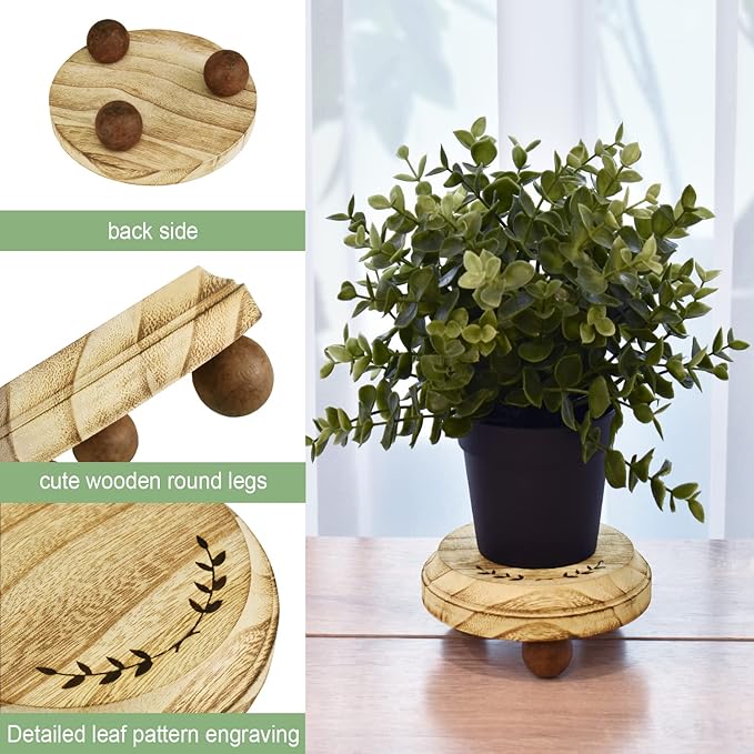 MOOCA 3 Pcs Set Stackable Round Wooden Display Riser, Small Wood Risers for Decor, Pedestal Stand for Home Kitchen, Collection Display, Showcase, Garden and Store