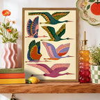 Framed Colorful Bird Wall Art, Vintage Flying Heron Pictures Wall Decor, Mid Century Modern Animal Paintings Canvas Prints Abstract Home Decor Aesthetic Artwork for Living Room Bedroom 16x24 inch