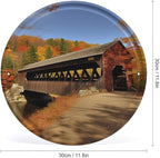 Wall Picture, with Albany Covered Bridge Printed Circular Iron Hanging Picture,Wall Art Decor,Home for Bedroom Living Room Bathroom Decor,Iron Painting 11.8X11.8 in